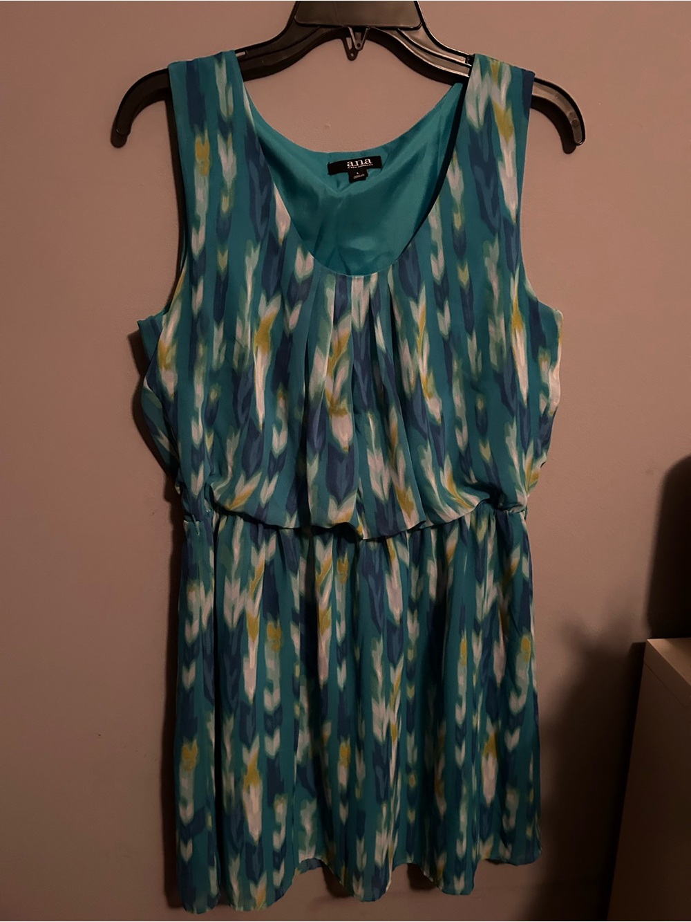 a.n.a Teal Blue Patterned Sleeveless Dress
